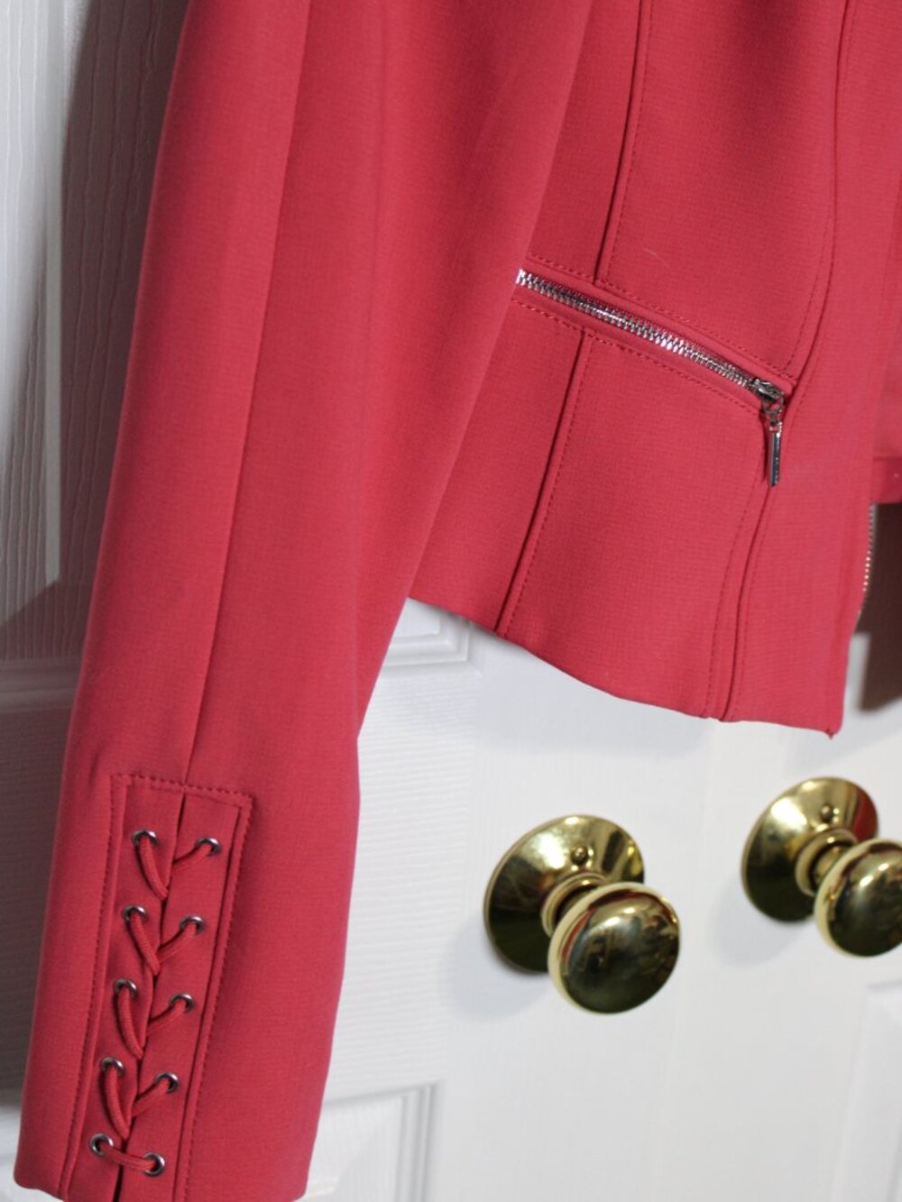 White House Black Market Cropped Pink Moto Jacket Blazer with Corset Tie Details - Picture 5 of 12